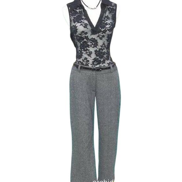 Cache Crop Wool Blend Removable Belt Tweed Pant Black White Gray New $118 NWT